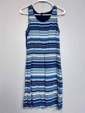 Tommy Hilfiger M Blue Striped Fit & Flare Dress – Sleeveless Casual Summer Dress